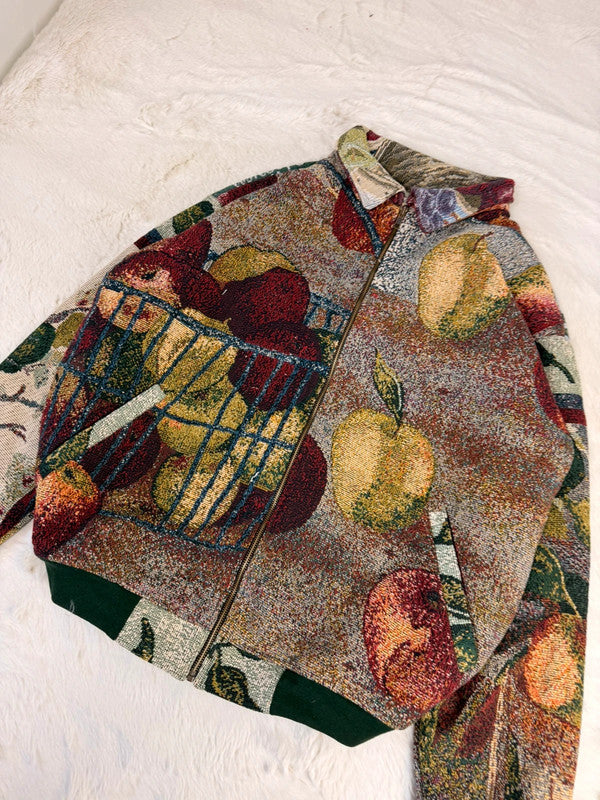 Veste Harrington en tapisserie design unique fait main upcyclé retravaillé et tissé taille XL n•883