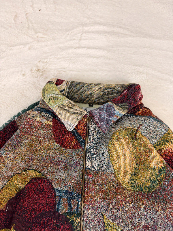 Veste Harrington en tapisserie design unique fait main upcyclé retravaillé et tissé taille XL n•883