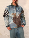Veste Harrington en tapisserie design unique fait main upcyclé retravaillé et tissé taille XL n•884