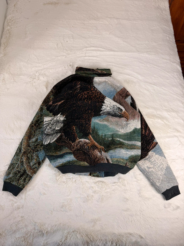 Veste Harrington en tapisserie design unique fait main upcyclé retravaillé et tissé taille XL n•884