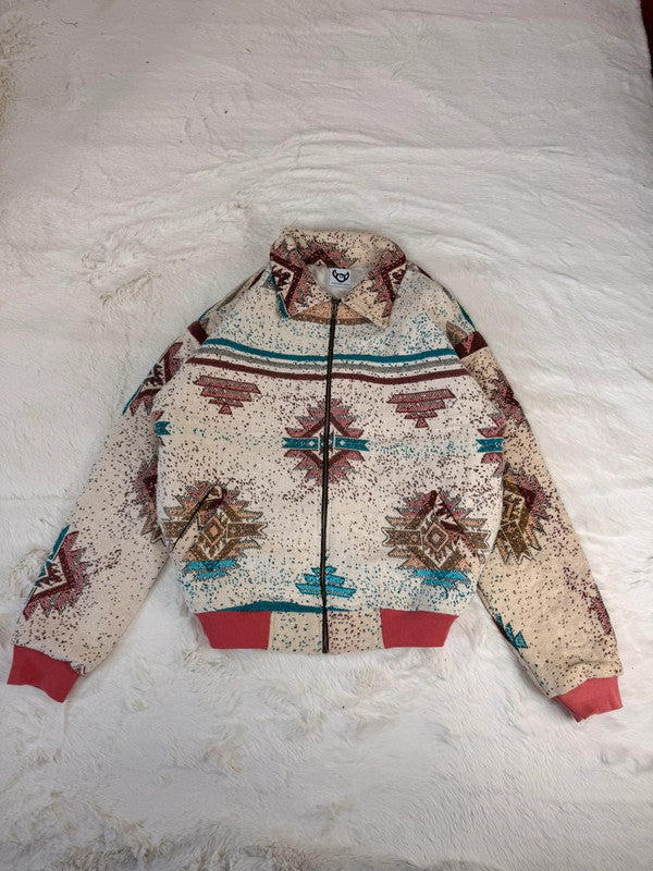 Veste Harrington en tapisserie design unique fait main upcyclé retravaillé et tissé taille M n•885