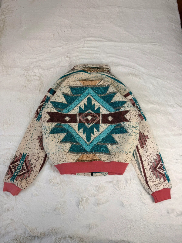 Veste Harrington en tapisserie design unique fait main upcyclé retravaillé et tissé taille M n•885