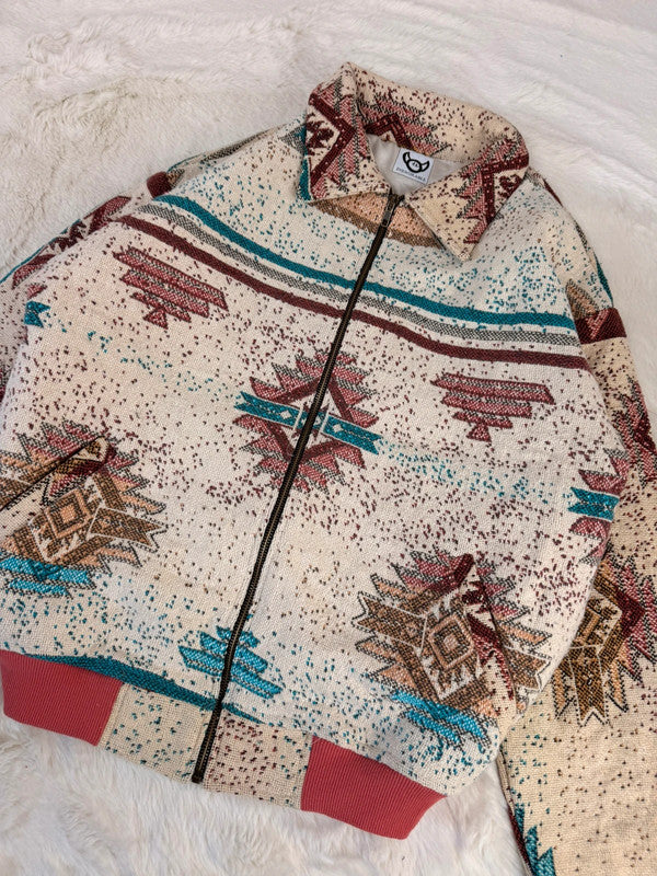 Veste Harrington en tapisserie design unique fait main upcyclé retravaillé et tissé taille M n•885