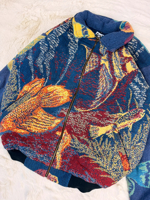Veste Harrington en tapisserie design unique fait main upcyclé retravaillé et tissé taille XL n•886
