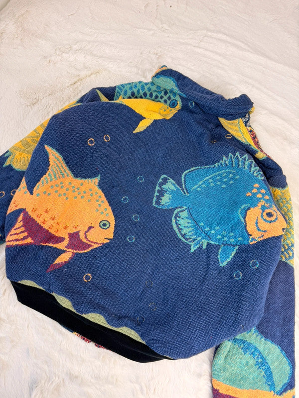 Veste Harrington en tapisserie design unique fait main upcyclé retravaillé et tissé taille XL n•886