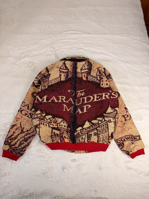 Veste Harrington en tapisserie design unique fait main upcyclé retravaillé et tissé taille L n•887