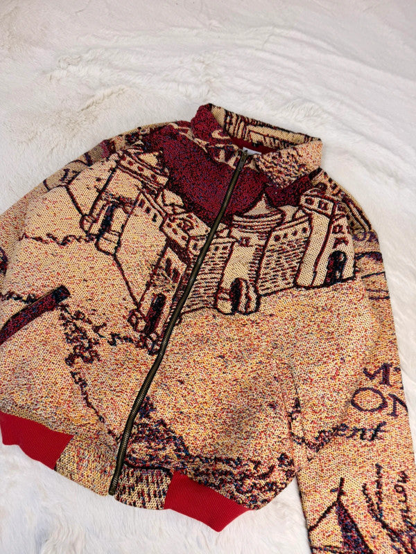 Veste Harrington en tapisserie design unique fait main upcyclé retravaillé et tissé taille L n•887