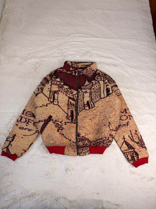 Veste Harrington en tapisserie design unique fait main upcyclé retravaillé et tissé taille L n•887