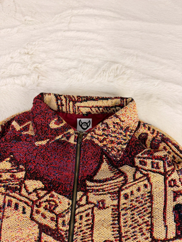 Veste Harrington en tapisserie design unique fait main upcyclé retravaillé et tissé taille L n•887