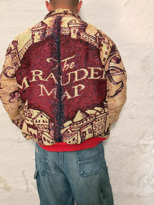 Veste Harrington en tapisserie design unique fait main upcyclé retravaillé et tissé taille L n•887