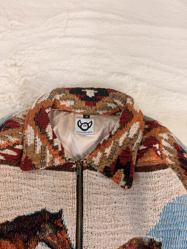Veste Harrington en tapisserie design unique fait main upcyclé retravaillé et tissé taille M n•888
