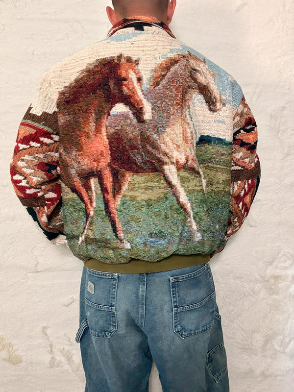 Veste Harrington en tapisserie design unique fait main upcyclé retravaillé et tissé taille M n•888