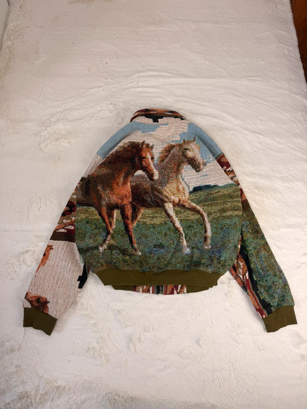 Veste Harrington en tapisserie design unique fait main upcyclé retravaillé et tissé taille M n•888