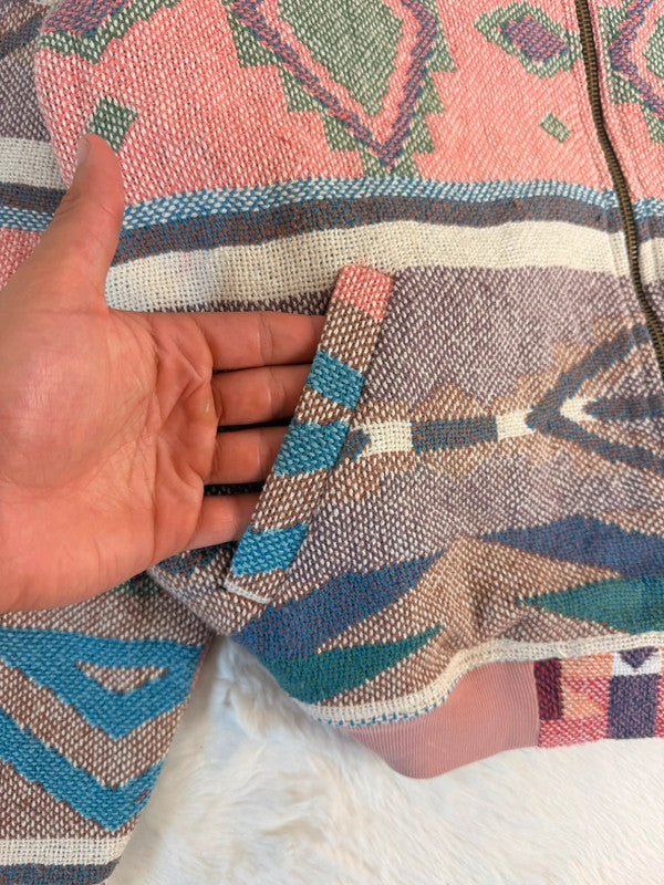 Veste Harrington en tapisserie design unique fait main upcyclé retravaillé et tissé taille M n•889