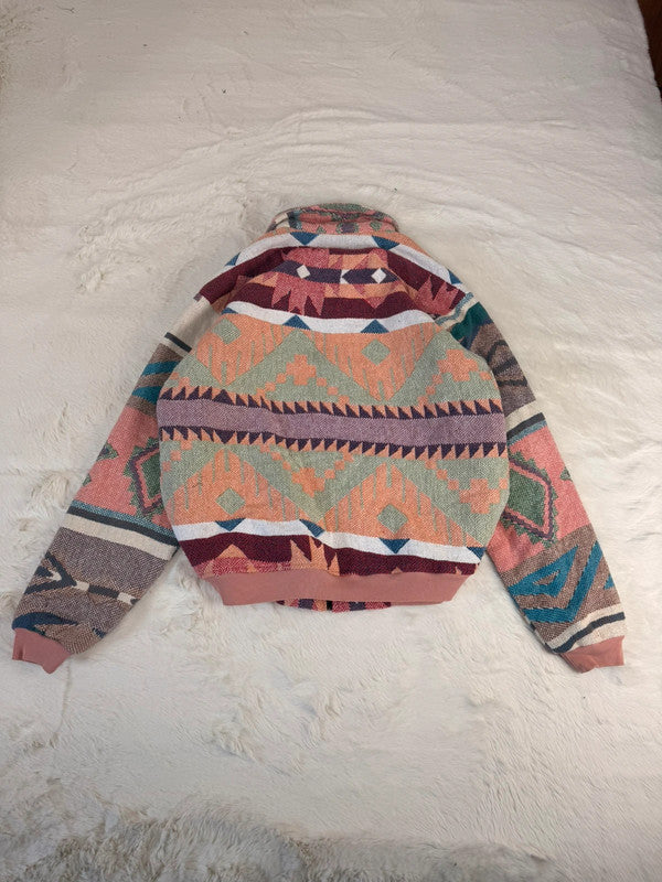 Veste Harrington en tapisserie design unique fait main upcyclé retravaillé et tissé taille M n•889