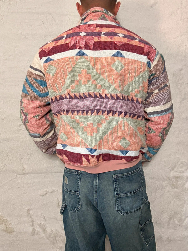Veste Harrington en tapisserie design unique fait main upcyclé retravaillé et tissé taille M n•889