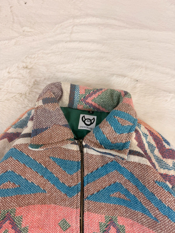 Veste Harrington en tapisserie design unique fait main upcyclé retravaillé et tissé taille M n•889