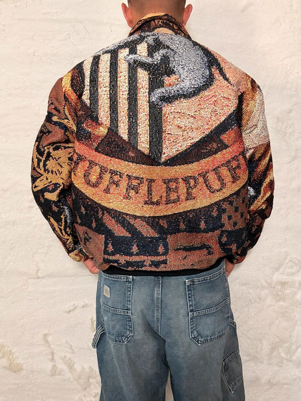Veste Harrington en tapisserie design unique fait main upcyclé retravaillé et tissé taille M n•891