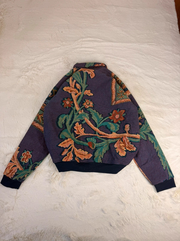 Veste Harrington en tapisserie design unique fait main upcyclé retravaillé et tissé taille M n•892