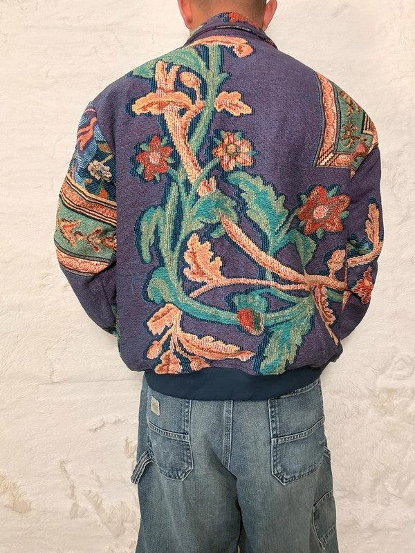 Veste Harrington en tapisserie design unique fait main upcyclé retravaillé et tissé taille M n•892