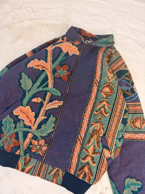 Veste Harrington en tapisserie design unique fait main upcyclé retravaillé et tissé taille M n•892