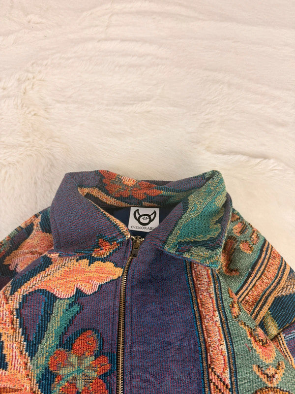 Veste Harrington en tapisserie design unique fait main upcyclé retravaillé et tissé taille M n•892