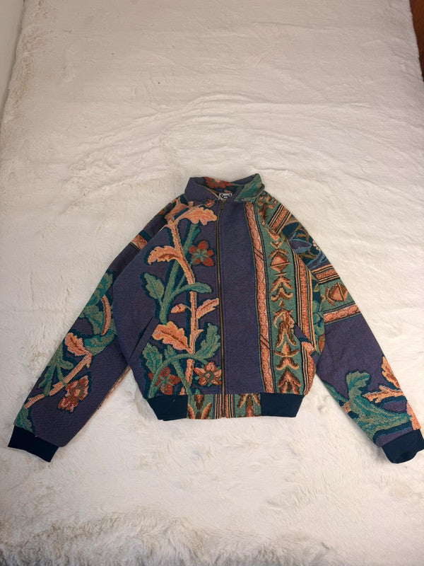 Veste Harrington en tapisserie design unique fait main upcyclé retravaillé et tissé taille M n•892
