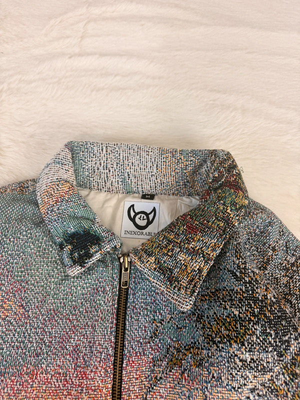 Veste Harrington en tapisserie design unique fait main upcyclé retravaillé et tissé taille M n•893