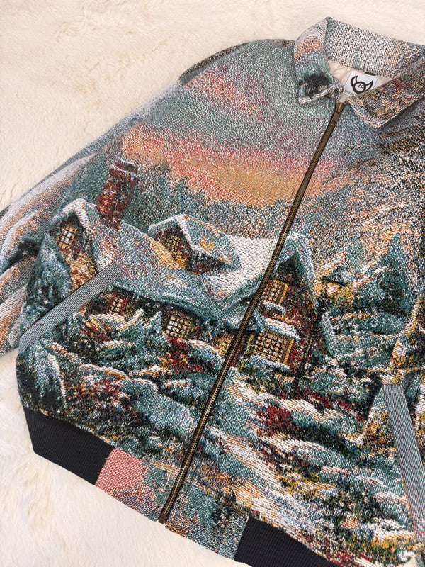 Veste Harrington en tapisserie design unique fait main upcyclé retravaillé et tissé taille M n•893