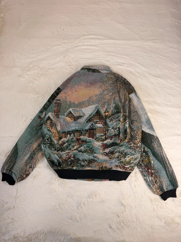Veste Harrington en tapisserie design unique fait main upcyclé retravaillé et tissé taille M n•893
