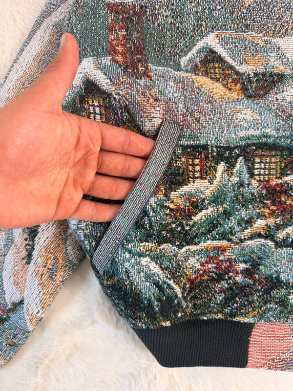 Veste Harrington en tapisserie design unique fait main upcyclé retravaillé et tissé taille M n•893