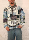Veste Harrington en tapisserie design unique fait main upcyclé retravaillé et tissé taille XL n•895