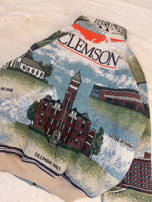 Veste Harrington en tapisserie design unique fait main upcyclé retravaillé et tissé taille XL n•895