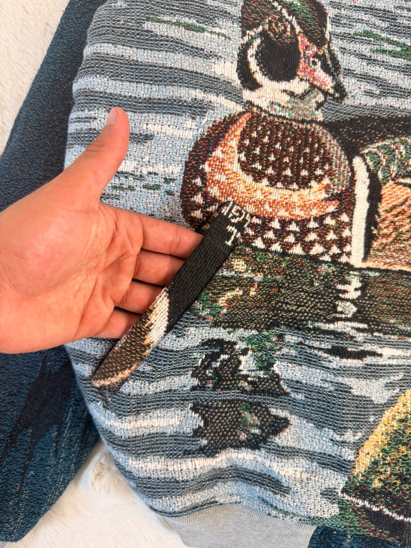 Veste Harrington en tapisserie design unique fait main upcyclé retravaillé et tissé taille XL n•896