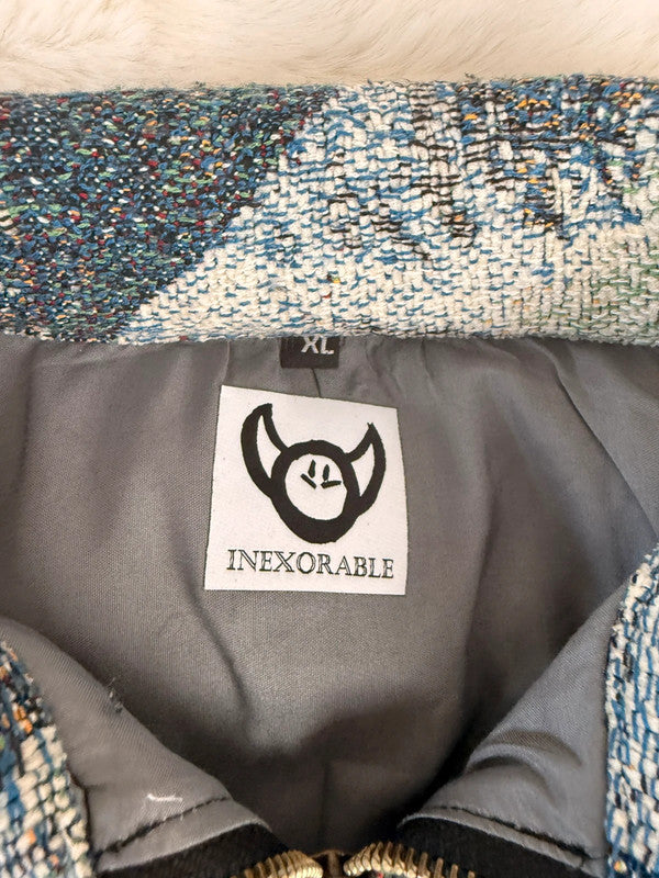 Veste Harrington en tapisserie design unique fait main upcyclé retravaillé et tissé taille XL n•896
