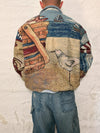 Veste Harrington en tapisserie design unique fait main upcyclé retravaillé et tissé taille L n•897