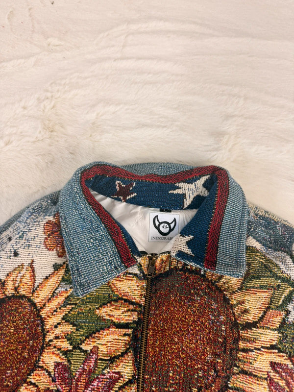 Veste Harrington en tapisserie design unique fait main upcyclé retravaillé et tissé taille L n•897