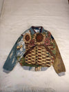 Veste Harrington en tapisserie design unique fait main upcyclé retravaillé et tissé taille L n•897