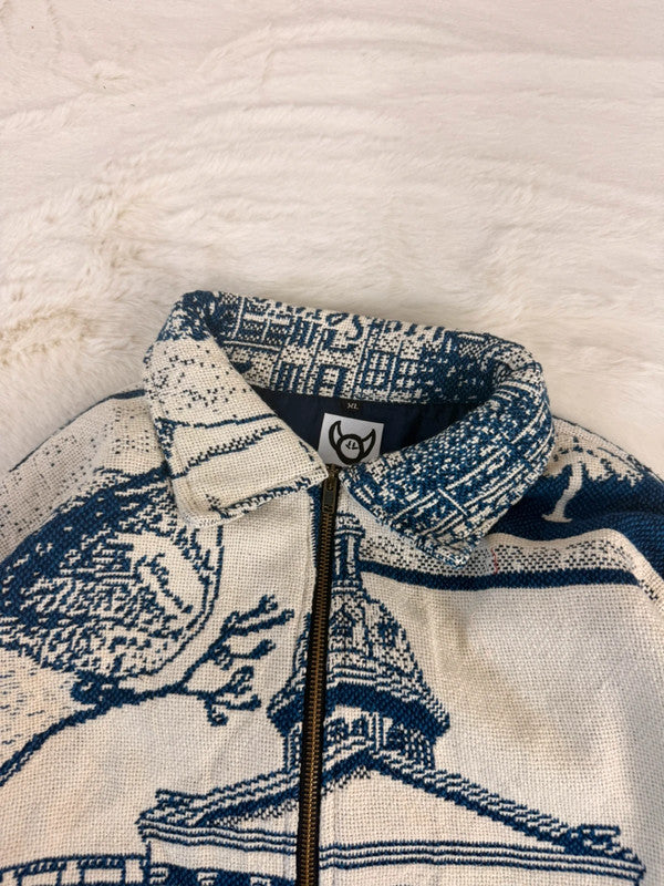 Veste Harrington en tapisserie design unique fait main upcyclé retravaillé et tissé taille XL n•898