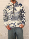 Veste Harrington en tapisserie design unique fait main upcyclé retravaillé et tissé taille XL n•898