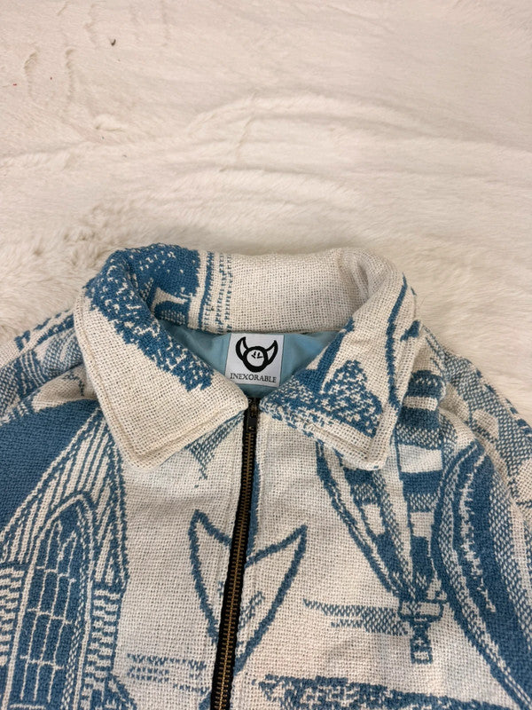 Veste Harrington en tapisserie design unique fait main upcyclé retravaillé et tissé taille XL n•899