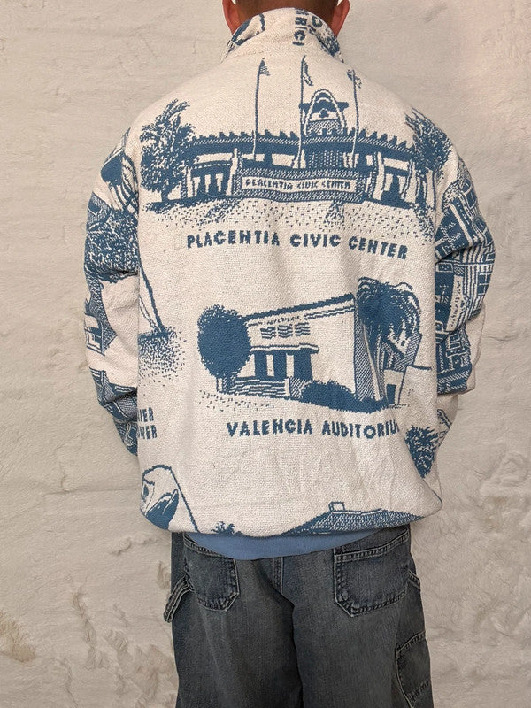 Veste Harrington en tapisserie design unique fait main upcyclé retravaillé et tissé taille XL n•899