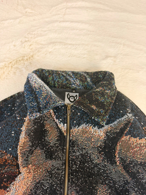 Veste Harrington en tapisserie design unique fait main upcyclé retravaillé et tissé taille XL n•900