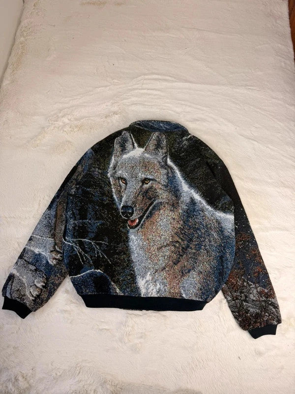 Veste Harrington en tapisserie design unique fait main upcyclé retravaillé et tissé taille XL n•900