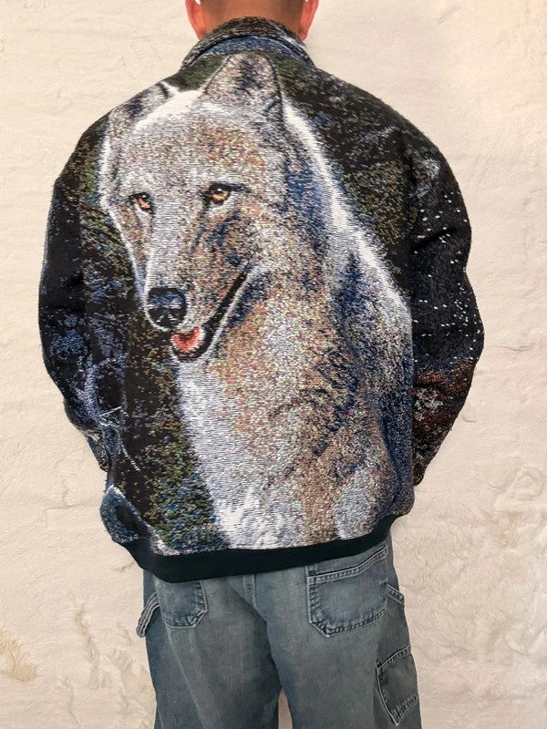 Veste Harrington en tapisserie design unique fait main upcyclé retravaillé et tissé taille XL n•900