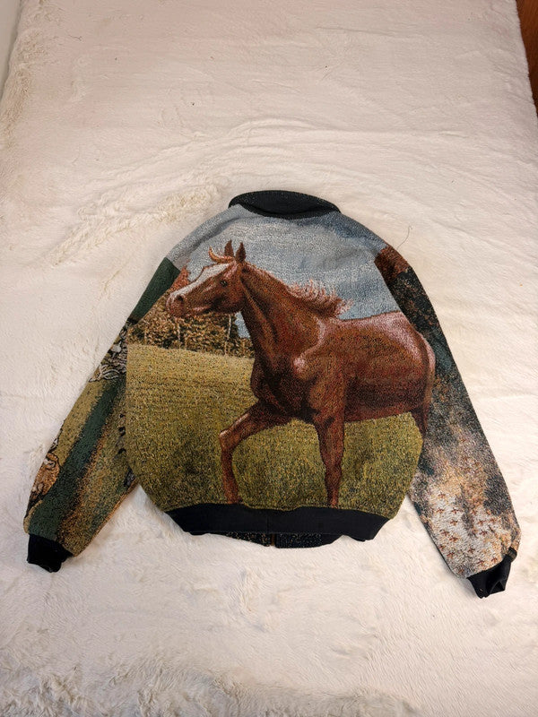 Veste Harrington en tapisserie design unique fait main upcyclé retravaillé et tissé taille XL n•901