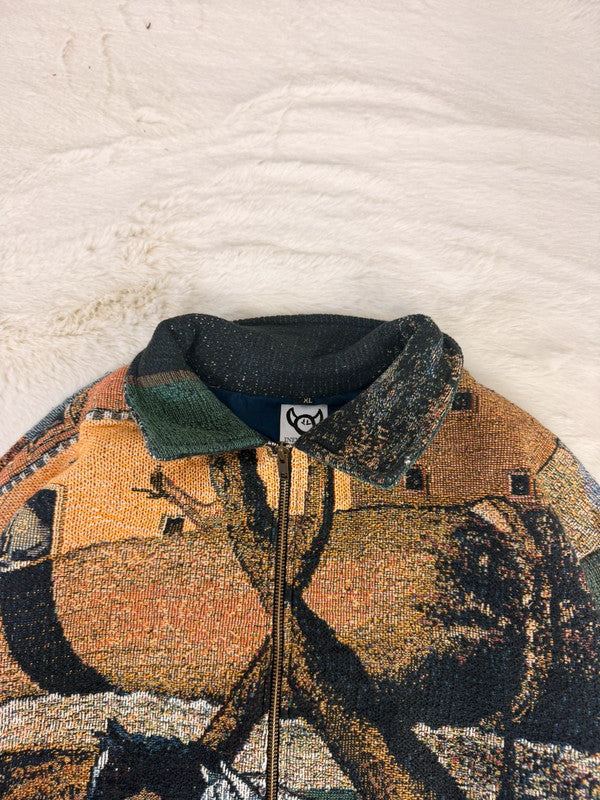 Veste Harrington en tapisserie design unique fait main upcyclé retravaillé et tissé taille XL n•901