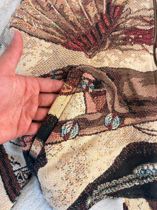 Veste Harrington en tapisserie design unique fait main upcyclé retravaillé et tissé taille XL n•902