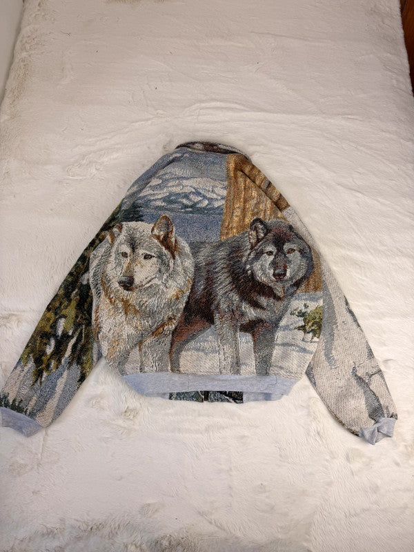 Veste Harrington en tapisserie design unique fait main upcyclé retravaillé et tissé taille XL n•903