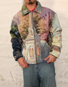 Veste Harrington en tapisserie design unique fait main upcyclé retravaillé et tissé taille XL n•904